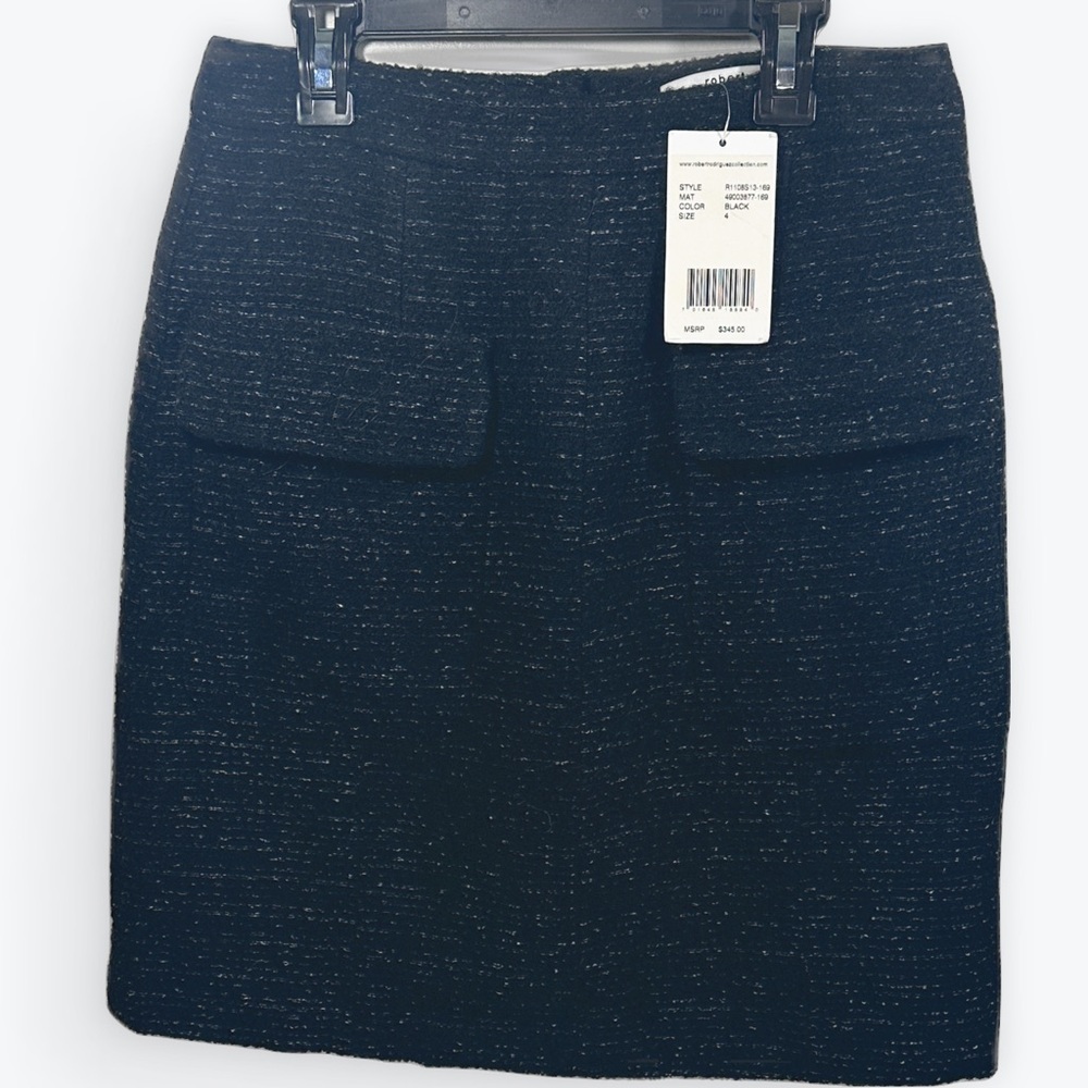 Robert Rodriguez Collection Elegant Black Tweed Skirt Front Pockets Size 4